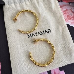 Mayamar 24K Gold Plated Hoop Earrings 1.5" NWT Dainty Everyday Hoops